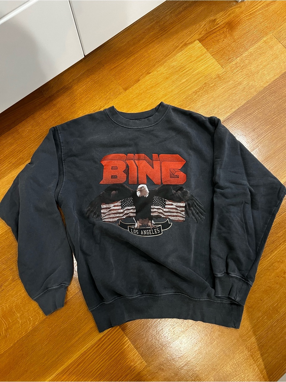 Anine Bing Black Crewneck Sweatshirt with Red Graphic